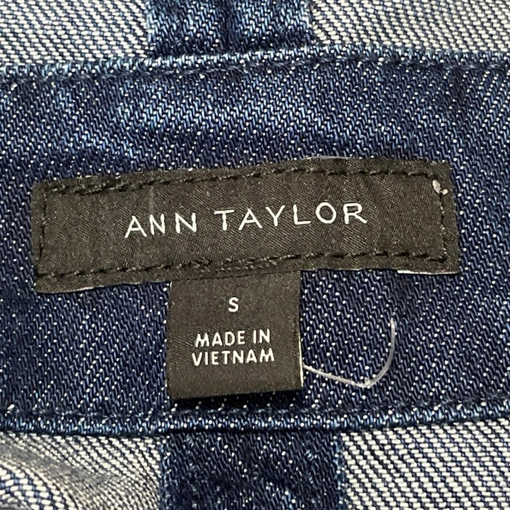 Ann Taylor Blue Long Sleeves Patch Pocket Cropped Denim Jean Coat Jacket Size S