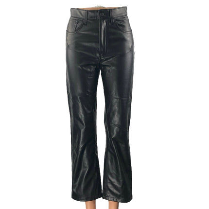 Abercrombie & Fitch Womens Black Faux Leather Vegan Flare Trousers Pants Size XS
