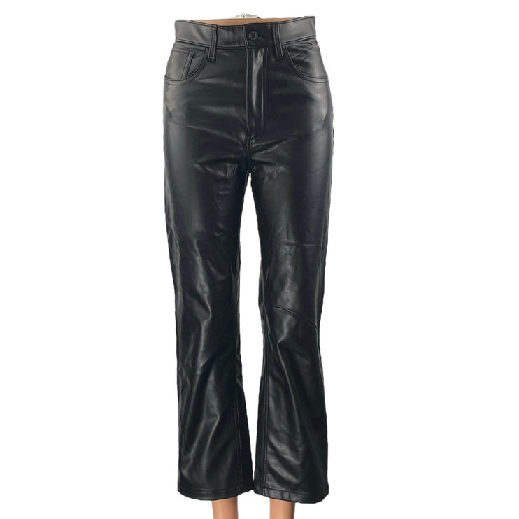 Abercrombie & Fitch Womens Black Faux Leather Vegan Flare Trousers Pants Size XS