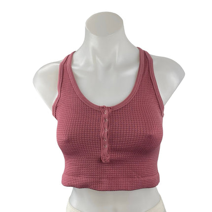 Out From Under Drew Seamless Waffle Knit Sleeveless Henley Crop Tank Bra Top M/L