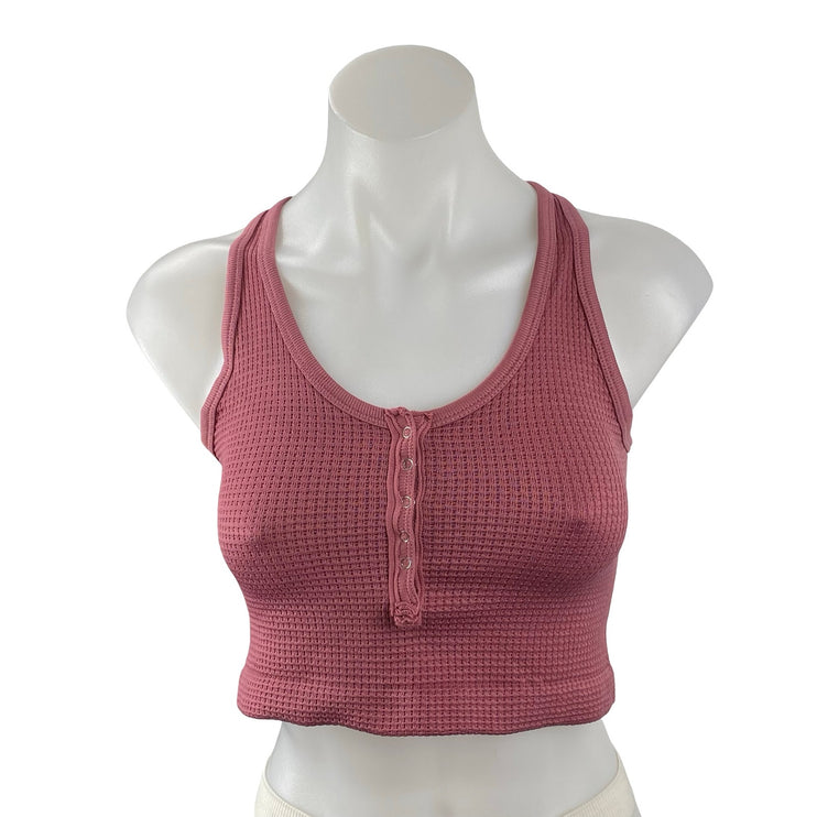 Out From Under Drew Seamless Waffle Knit Sleeveless Henley Crop Tank Bra Top M/L