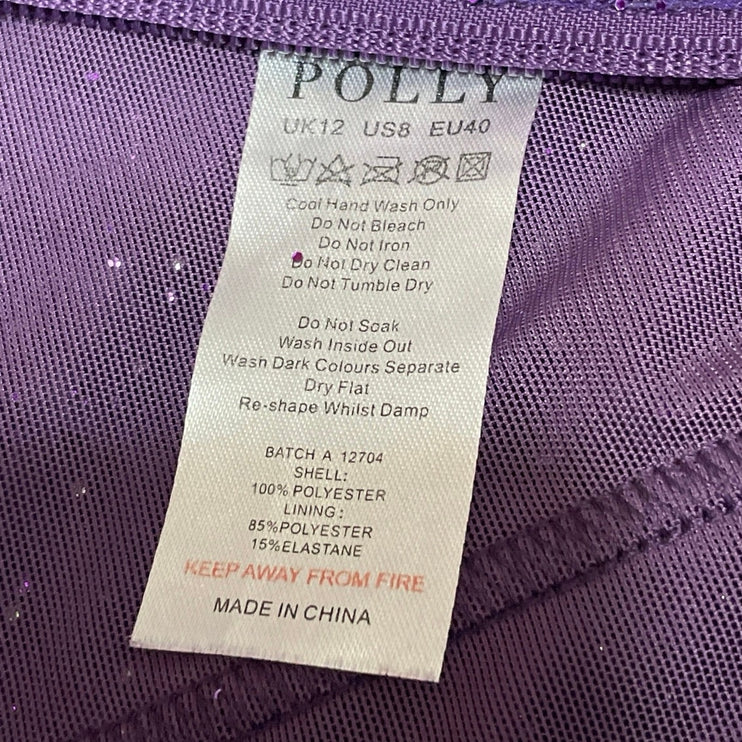 Oh Polly Purple Violet Halter Square Neck Rhinestone Open Back Crop Top Size 8