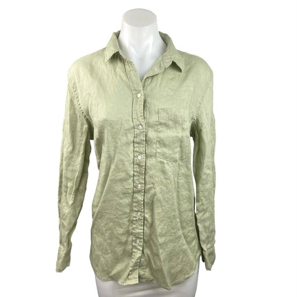 H&M Green Linen Collared Chest Pocket Long Sleeve Button Down Shirt Size M