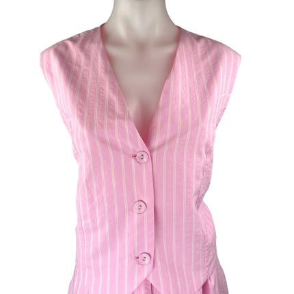 NEW Glamorous Pink White Striped Sleeveless Button Up Vest Top Shorts Set Sz 10
