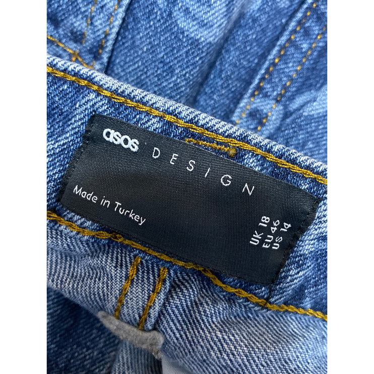 ASOS Women's Blue Weekend Collective Print Straight Leg Denim Jeans Size 14