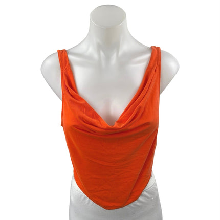 Urban Outfitters Women's Orange Rib Knit Sleeveless Cowl Neck Crop Tank Top Sz S