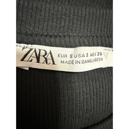 Zara Women's Black Rib Knit Round Neck Short Sleeve Midi Sweater Bodycon Dress S