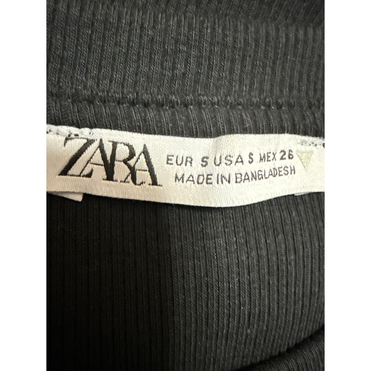 Zara Women's Black Rib Knit Round Neck Short Sleeve Midi Sweater Bodycon Dress S