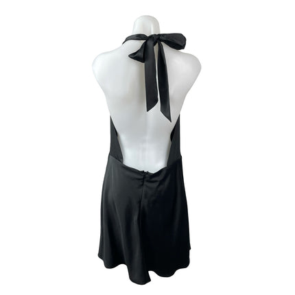 Abercrombie & Fitch Black Halter Silk Satin Cowl Neck Open Back Mini Dress Sz M