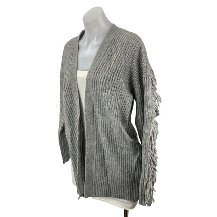 Tularosa Womens Gray Fringe Ribbed Knit  Long Sleeve Open Cardigan Sweater Top S