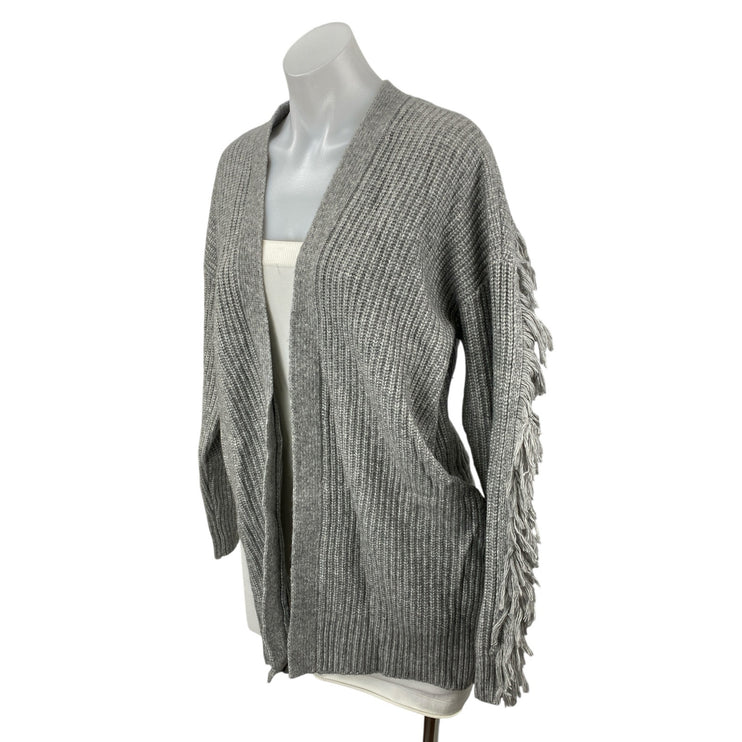 Tularosa Womens Gray Fringe Ribbed Knit  Long Sleeve Open Cardigan Sweater Top S