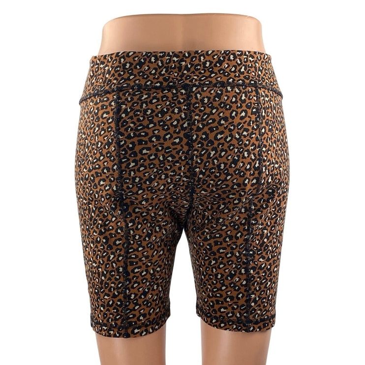 Free People Lucky Strike Women's Brown Leopard Print High Waist Biker Shorts M