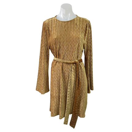 NEW Dress Forum Gold Velvet Velour Chevron Long Sleeve Tie A Line Mini Dress M