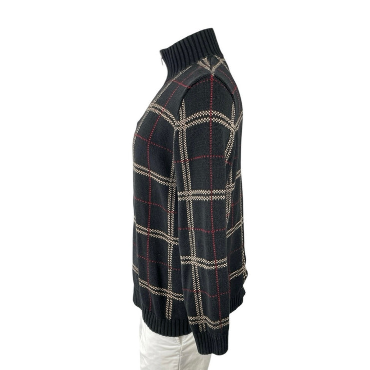 Lauren Ralph Lauren Men's Black Plaid 1/4 Zip Turtleneck Knit Sweater Top Size L
