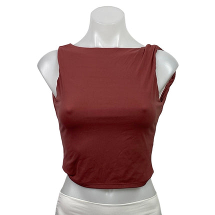 Qinsen Red Sleeveless High Neck Open Back Backless Tank Cami Crop Top Size M