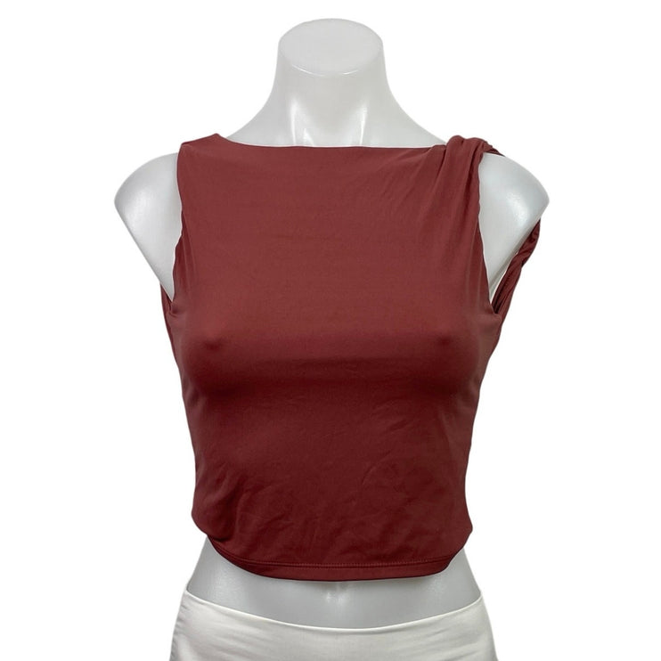 Qinsen Red Sleeveless High Neck Open Back Backless Tank Cami Crop Top Size M