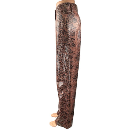 PrettyLittleThing Brown Snakeskin Leather Straight High Waisted Trousers Pants 4