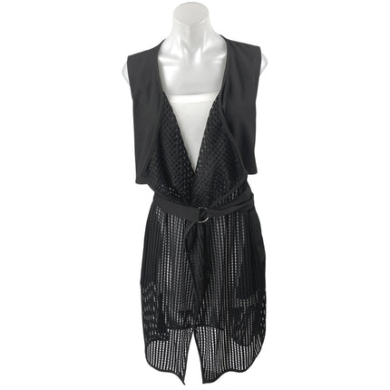 Decjuba Women's Black Sleeveless Belted Sheer Wrap Overcoat Jacket Size S/M
