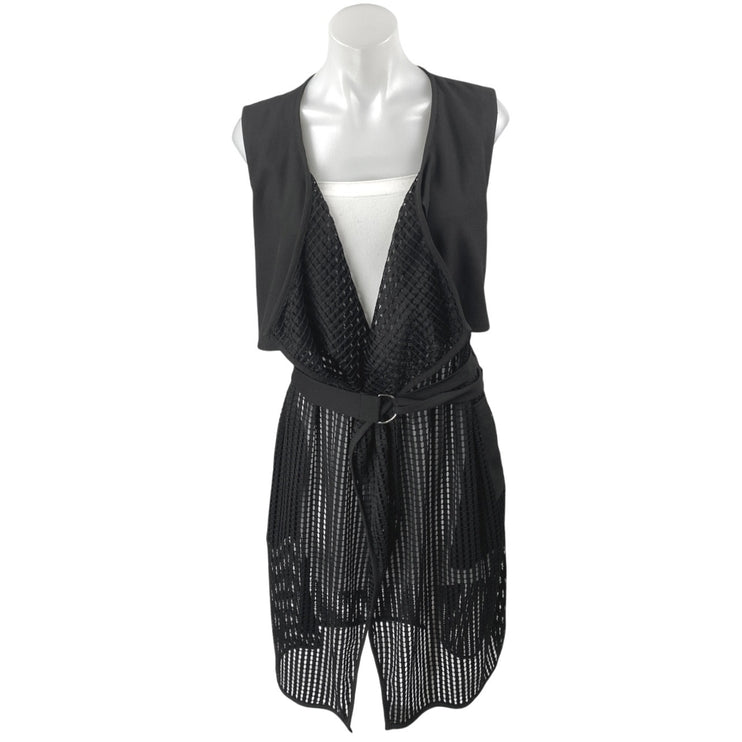 Decjuba Women's Black Sleeveless Belted Sheer Wrap Overcoat Jacket Size S/M