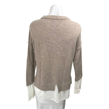 Brochu Walker Beige White Cashmere Wool Layered Long Sleeve Sweater Top Size S