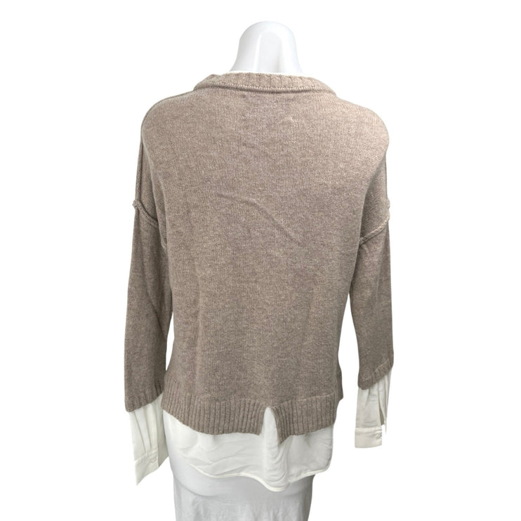 Brochu Walker Beige White Cashmere Wool Layered Long Sleeve Sweater Top Size S