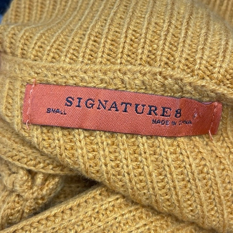 Signature 8 Women's Mustard Yellow Distressed Fringe Long Sleeve Knit Crop Top S