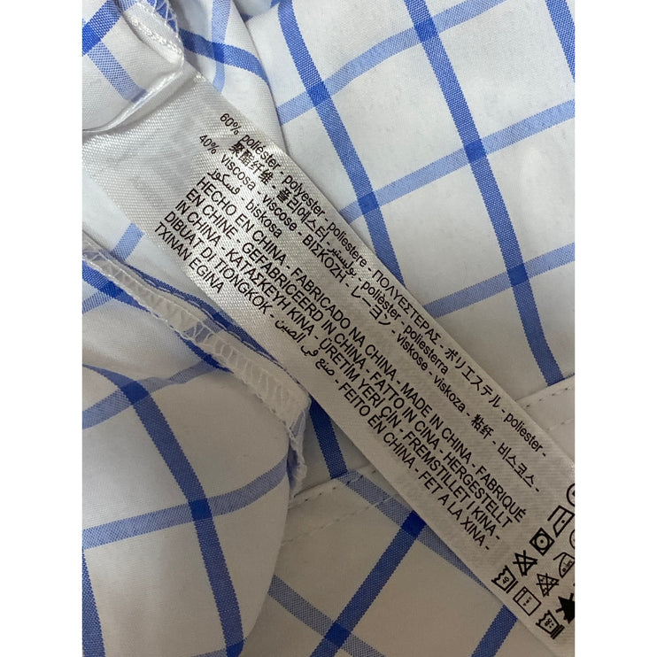 Zara Women's White Blue Checkered Long Sleeve Button Up Oversized Shirt Top XS