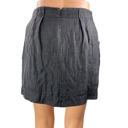 J.Crew Womens Black Linen Pleated Elastic Waist Pockets Paperbag Mini Skirts 00