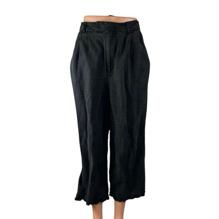 Apiece Apart Women's Black Pleated High Rise Wide Leg Crop Denim Jeans Size S