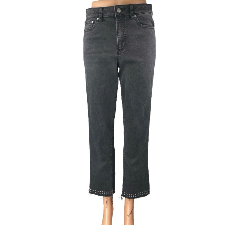 Vince Camuto Women's Black Straight Leg High Waist Studded Crop Denim Jeans 28