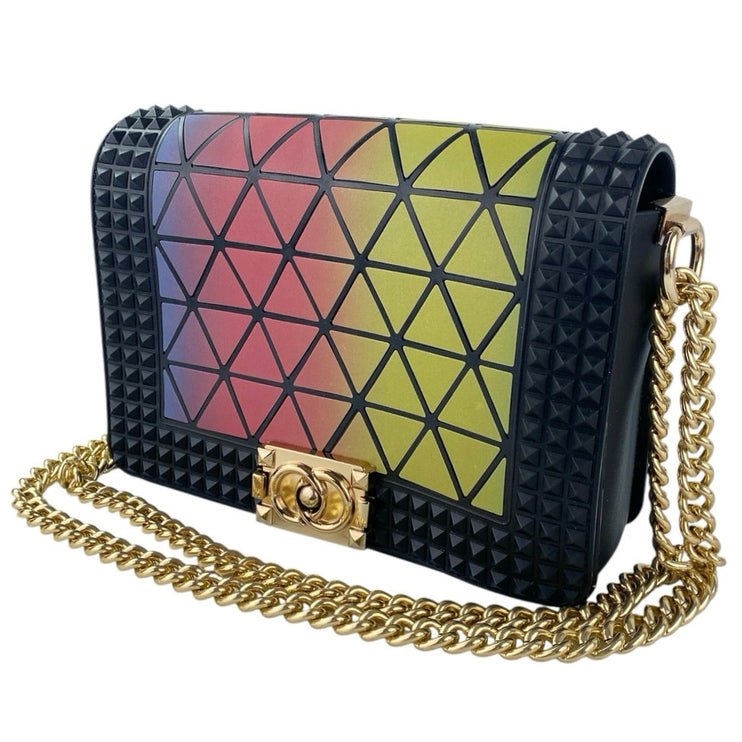 Women's Multicolor Gradient Spike Chain Crossbody Flap Shoulder Handbag OS
