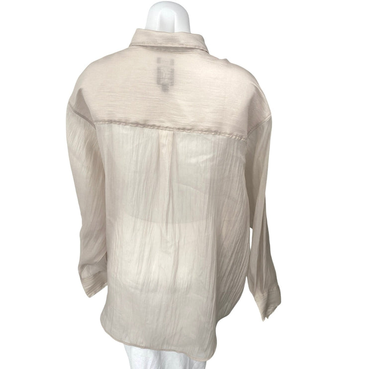 Gap Women's Beige Tan Chiffon Long Sleeve Oversized Button Down Shirt Top Sz XL