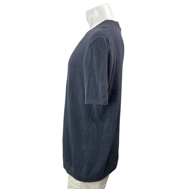 Assembly Label Men Navy Blue Linen Short Sleeve Crew Neck T Shirt Tee Top Size L