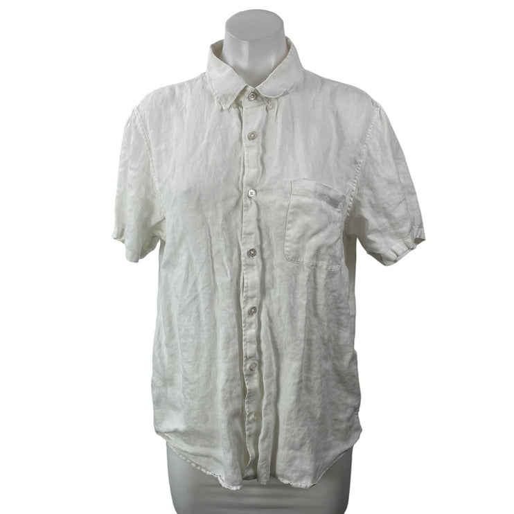 Everlane Women's White 100% Linen Short Sleeve Button Down Shirt Top Size M