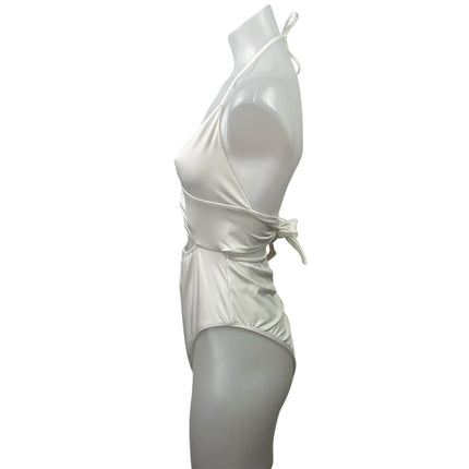 Princess Polly White Halter Ring Plunge Cutout One Piece Swimsuit Swimwear Sz 8