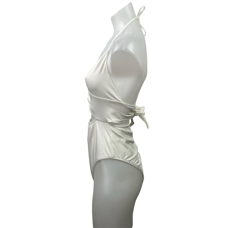 Princess Polly White Halter Ring Plunge Cutout One Piece Swimsuit Swimwear Sz 8