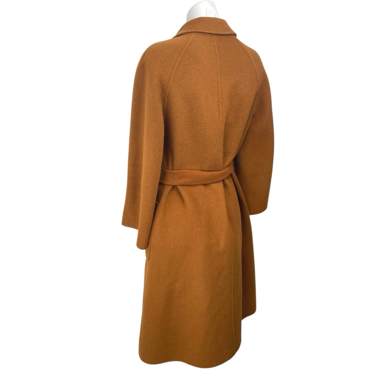Genuine People 100% Wool Brown Long Sleeve Pockets Belted Trench Coat Jacket XS