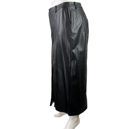 Eloquii Black Faux Leather Vegan High Waist Front Slit Straight Midi Skirt Sz 14