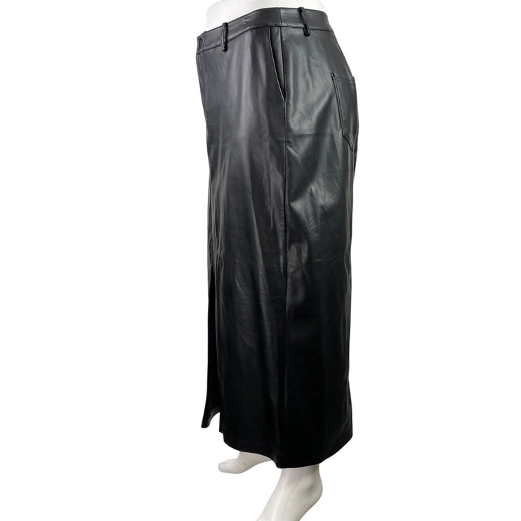 Eloquii Black Faux Leather Vegan High Waist Front Slit Straight Midi Skirt Sz 14