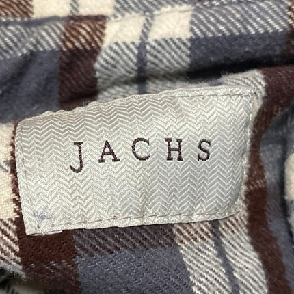Jachs Men's Brown Plaid Checkered Flannel Long Sleeve Pocket Button Down Shirt L