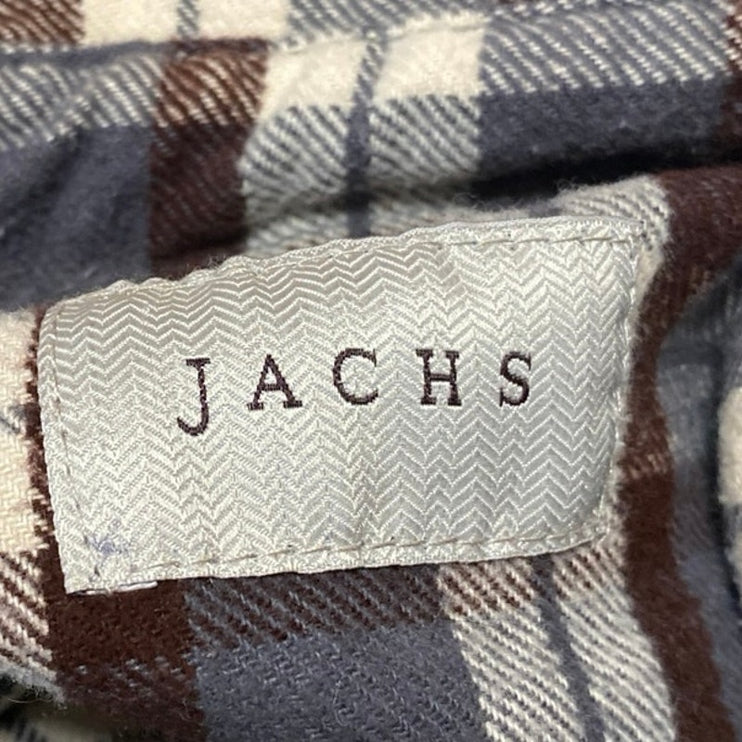 Jachs Men's Brown Plaid Checkered Flannel Long Sleeve Pocket Button Down Shirt L