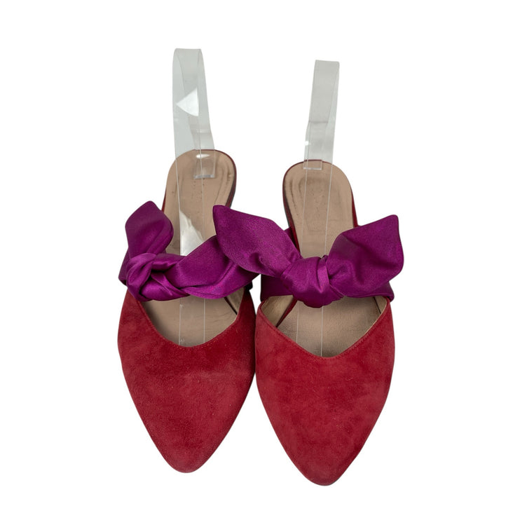 Vero Cuoio Marco Purple Red Bow Accent Slip On Pointed Toe Flats Sandals US 7.5
