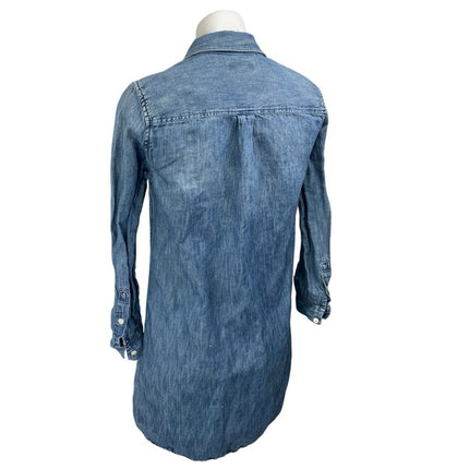 J.Crew Blue Long Sleeve Chambray Denim Jeans Button Front Mini Shirt Dress Sz 4