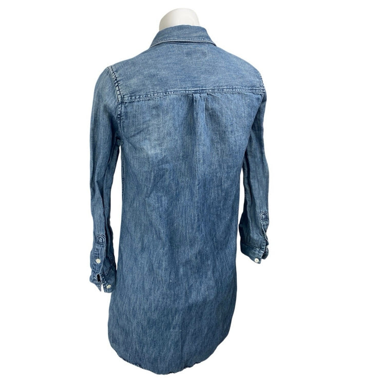 J.Crew Blue Long Sleeve Chambray Denim Jeans Button Front Mini Shirt Dress Sz 4
