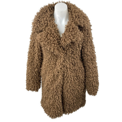 Zara Brown Faux Fur Collared Long Sleeve Curly Teddy Sweater Jacket Size XS