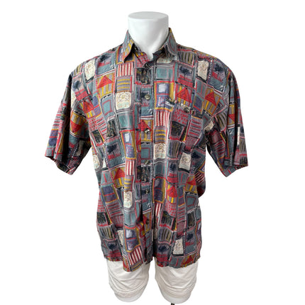 Jack Upson Men's Multicolor Abstract Short Sleeve Button Down Shirt Top Size L