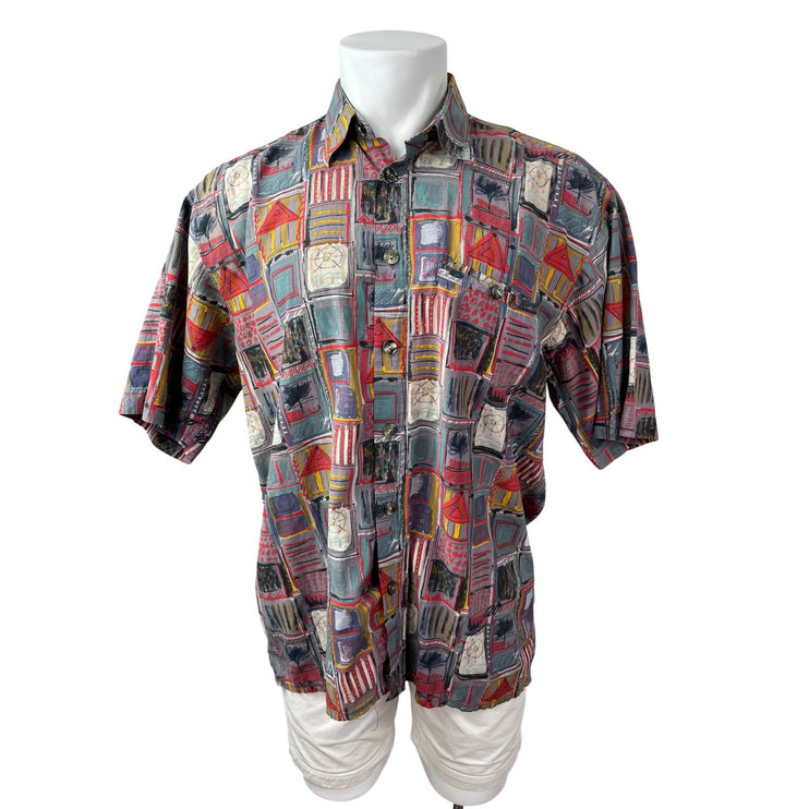 Jack Upson Men's Multicolor Abstract Short Sleeve Button Down Shirt Top Size L