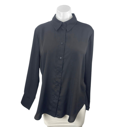 H&M Womens Black Collared Long Sleeve Formal Work Button Down Shirt Blouse Top M