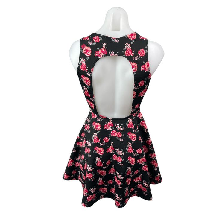 Forever 21 Women's Floral Sleeveless Open Back Mini Skater Flare A-Line Dress M