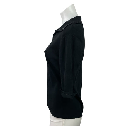 Ruby Cho Womens Black Rhinestone Knit Collared Half Sleeve Polo Shirt Top Size L